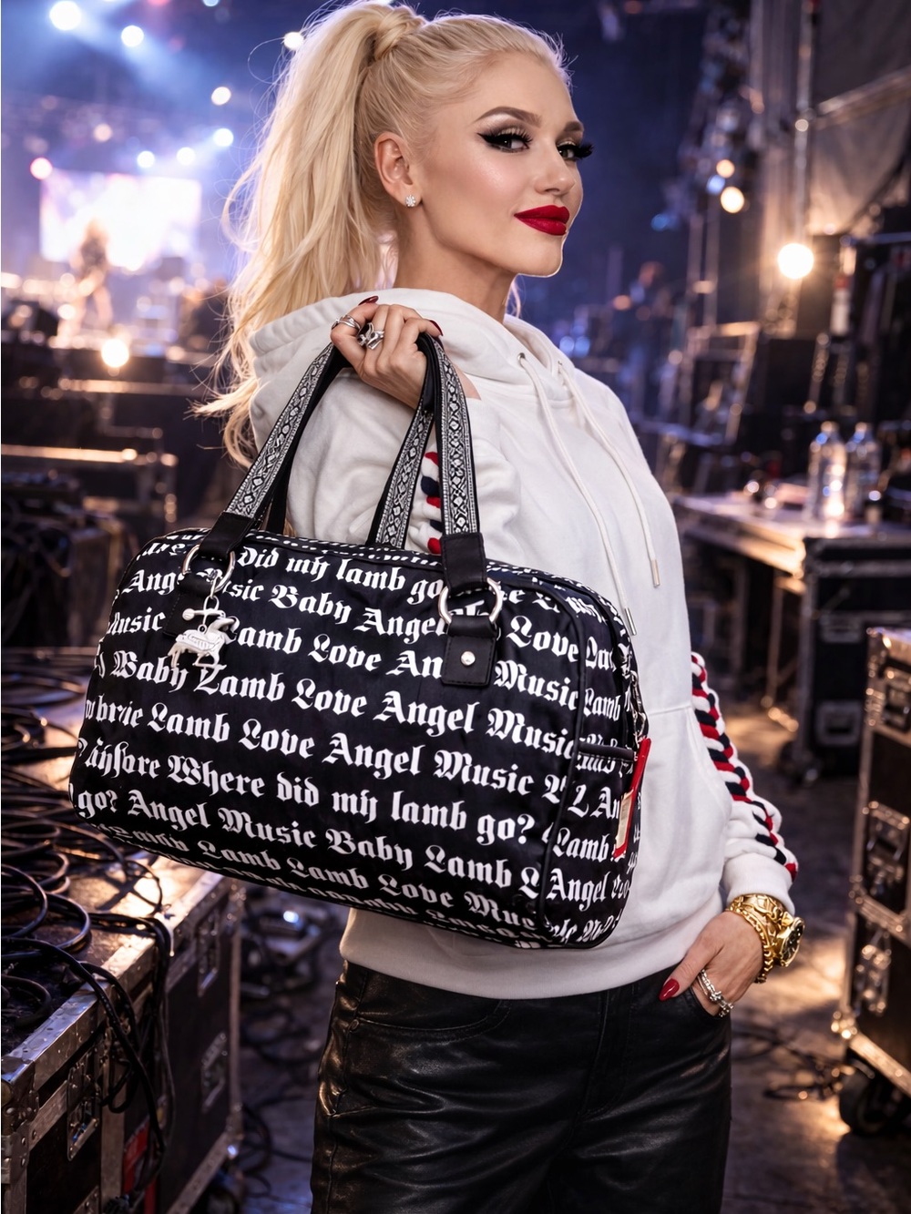 L.A.M.B. Black and White Script Logo Satchel